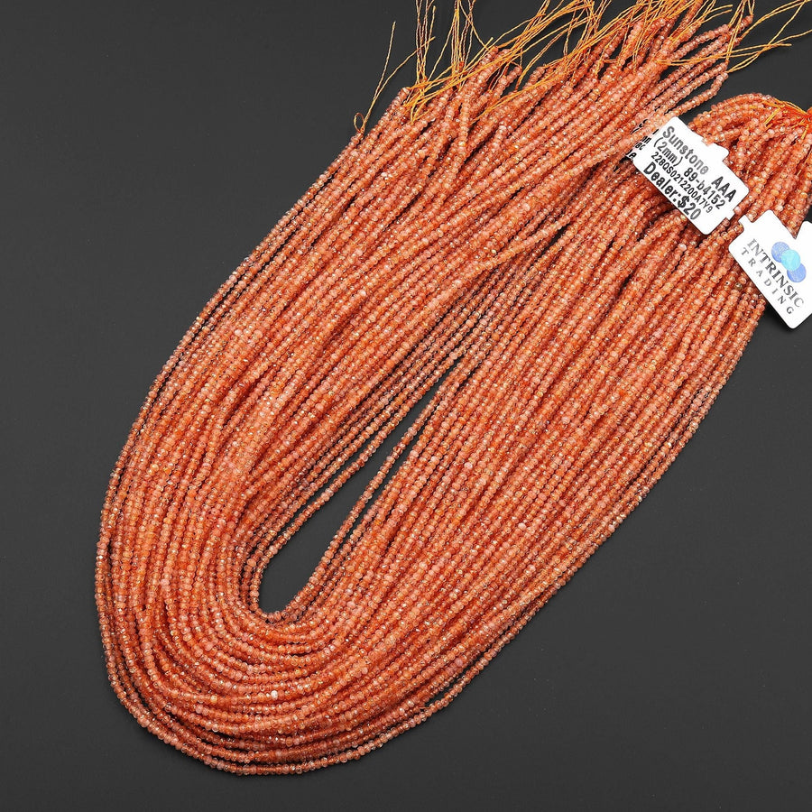 AAA Faceted Natural Orange Sunstone Thin Rondelle Beads 2mm 3mm Gemstone 15.5" Strand