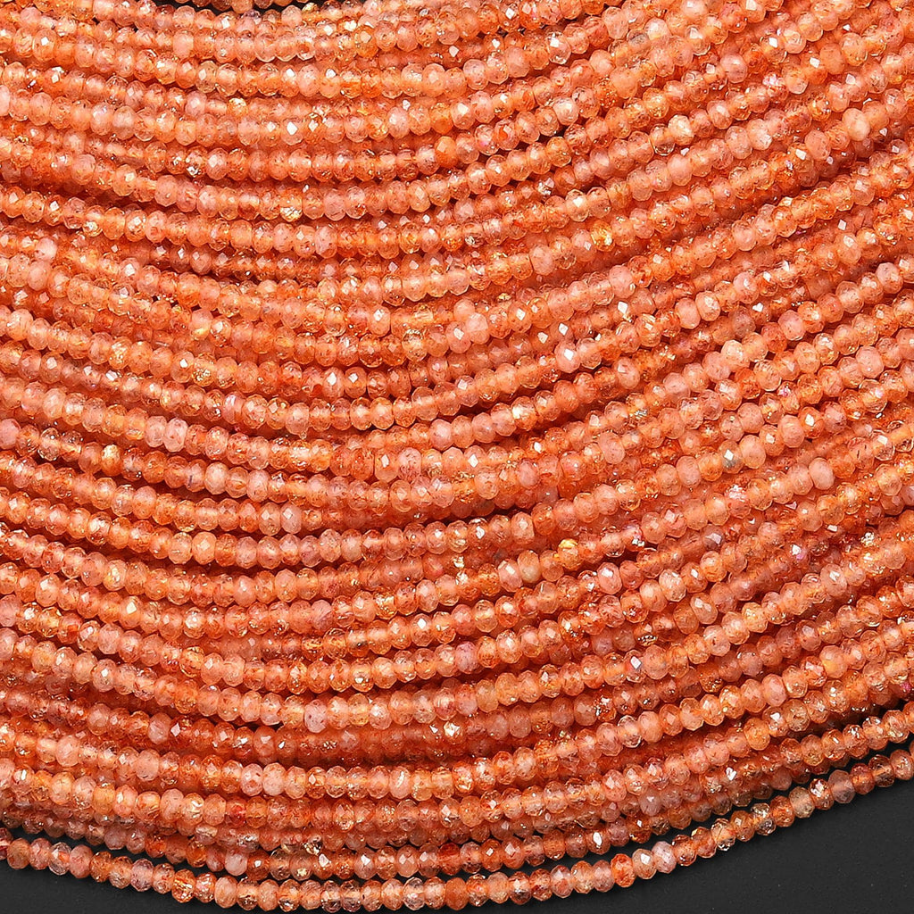 AAA Faceted Natural Orange Sunstone Thin Rondelle Beads 2mm 3mm Gemstone 15.5" Strand
