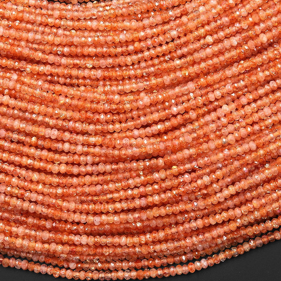 AAA Faceted Natural Orange Sunstone Thin Rondelle Beads 2mm 3mm Gemstone 15.5" Strand