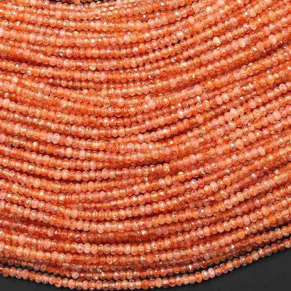 AAA Faceted Natural Orange Sunstone Thin Rondelle Beads 2mm 3mm Gemstone 15.5" Strand
