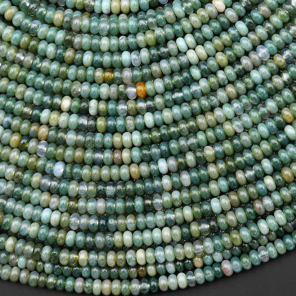 Natural Green Moss Agate Smooth 4mm Rondelle Beads 15.5" Strand