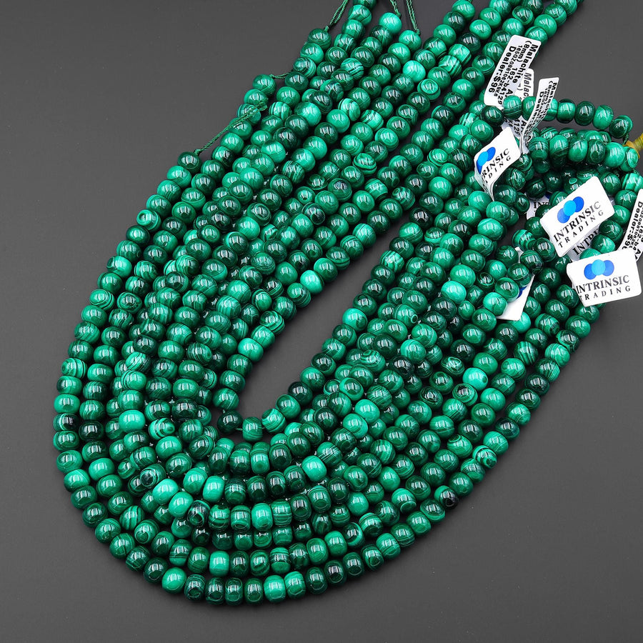 AAA Natural Green Malachite Thick Wheel Rondelle Beads 8mm Gemstone From Congo 15.5" Strand