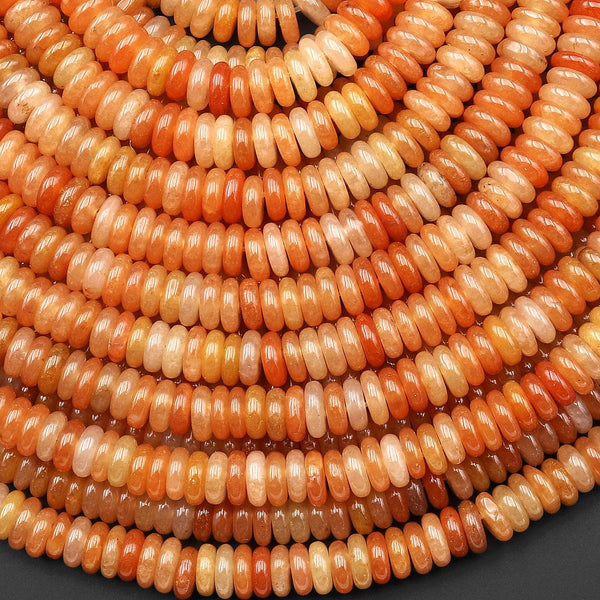 AAA Natural Orange Aventurine 6mm Smooth Thin Rondelle Beads 15.5" Strand