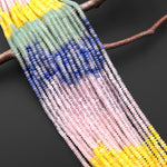 Multicolor Natural Gemstone 4mm Smooth Rondelle Beads Pink Rose Quartz Yellow Jade Green Blue Aventurine Ombre 15.5" Strand