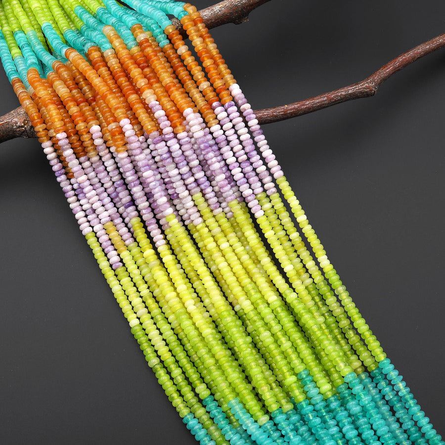 Multicolor 4mm Smooth Rondelle Beads Lavender Lepidolite Orange Aventurine Aqua Blue Citrus Chartreuse Green Yellow Jade 15.5" Strand