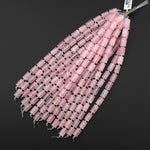 Natural Pink Rose Quartz Hand Carved Rippled Barrel Tube Gemstone Beads 8" Strand