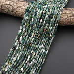 Faceted Natural Green Moss Agate Leaf Teardrop Gemstone Beads 4x6mm 15.5" Strand
