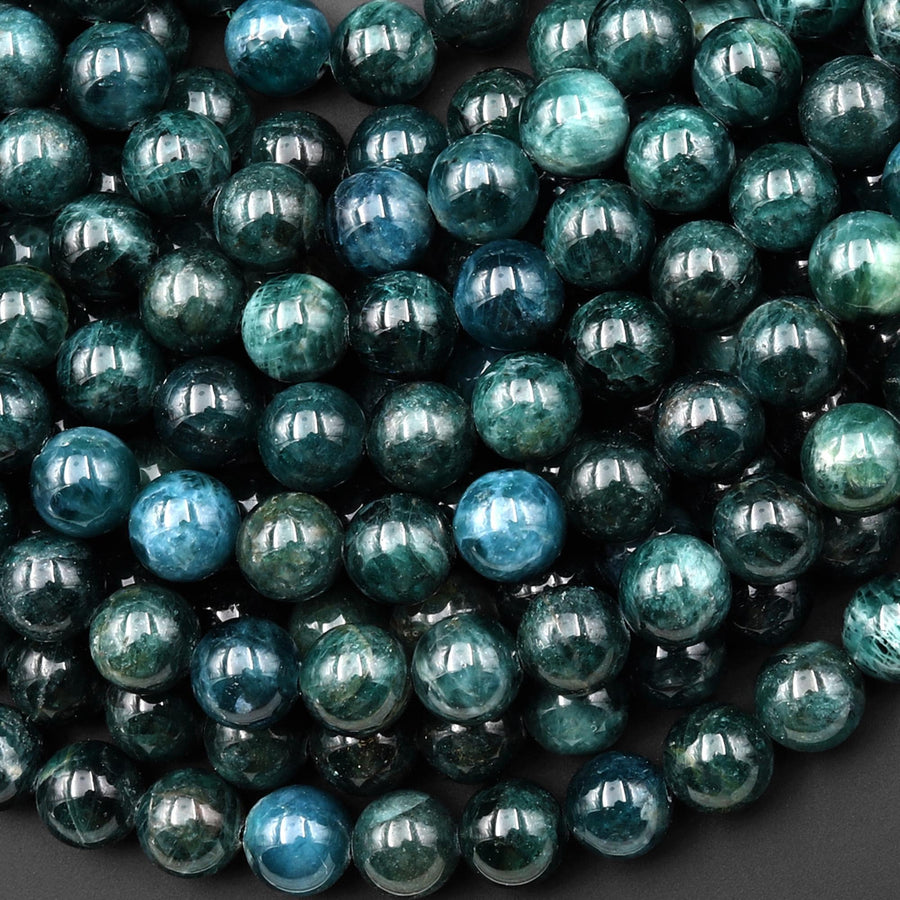 Rare AAA Natural Teal Green Apatite 8mm 10mm Smooth Round Beads 15.5" Strand