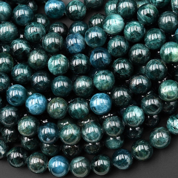 Rare AAA Natural Teal Green Apatite 8mm 10mm Smooth Round Beads 15.5" Strand