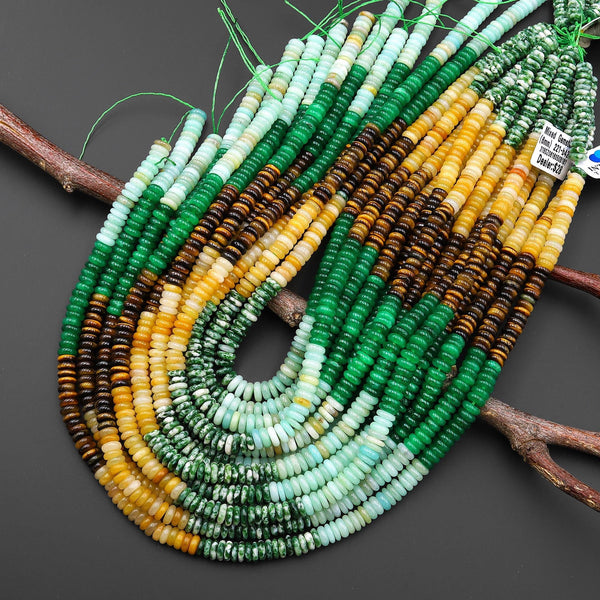 Multicolor Natural Gemstone 6mm Smooth Thin Rondelle Beads Green Tree Agate Yellow Aventurine Tiger's Eye Amazonite 15.5" Strand