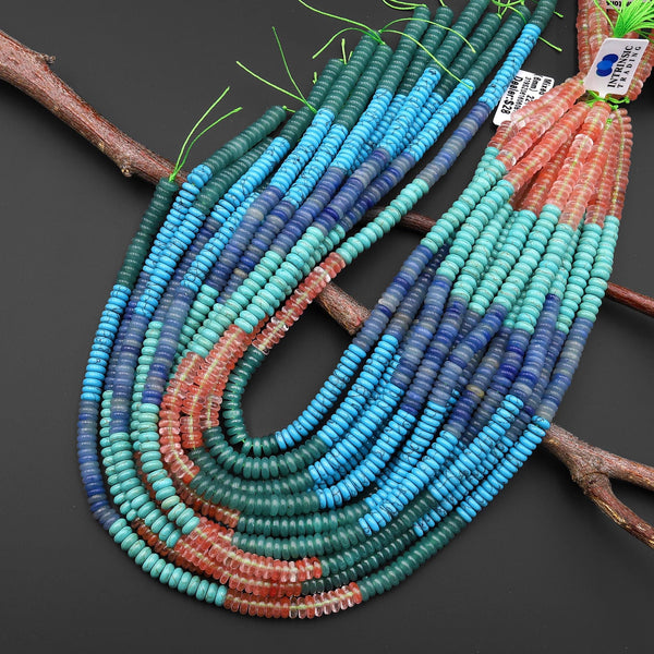 Vibrant Multi-Color Gemstone 6mm Thin Smooth Rondelle Cherry Quartz Blue Aventurine Jade Green Blue "Turquoise" Beads 15.5" Strand