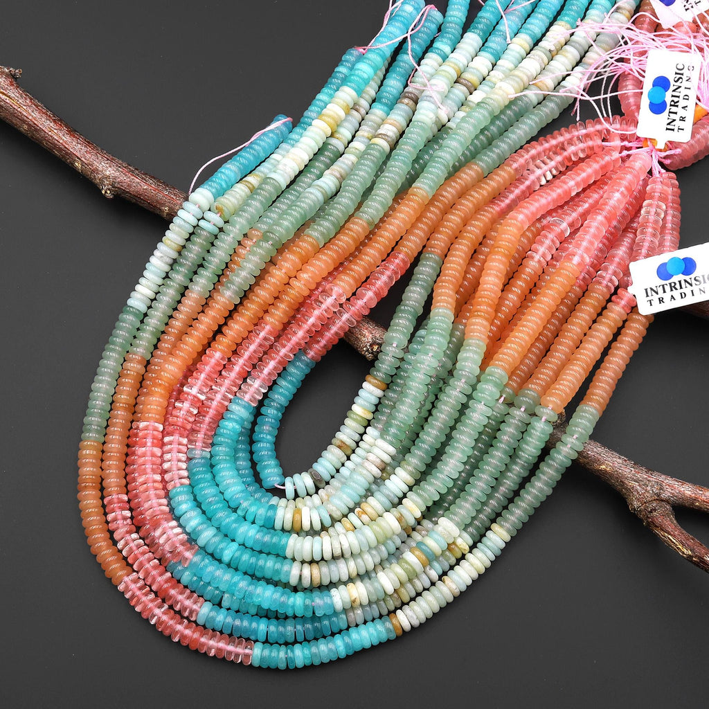 Vibrant Multi-Color Gemstone 6mm Thin Smooth Rondelle Cherry Quartz Colored Jade Green Aventurine Amazonite Beads 15.5" Strand