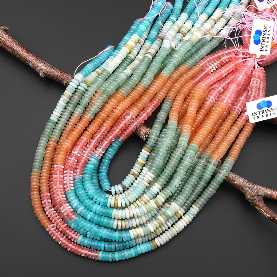 Vibrant Multi-Color Gemstone 6mm Thin Smooth Rondelle Cherry Quartz Colored Jade Green Aventurine Amazonite Beads 15.5" Strand
