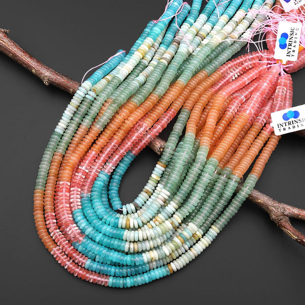 Vibrant Multi-Color Gemstone 6mm Thin Smooth Rondelle Cherry Quartz Colored Jade Green Aventurine Amazonite Beads 15.5" Strand