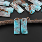 Natural Madagascar Blue Amazonite W/ Red Iron Matrix Rectangle Earring Drilled Matched Gemstone Bead Pair