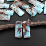 Natural Madagascar Blue Amazonite W/ Red Iron Matrix Rectangle Earring Drilled Matched Gemstone Bead Pair