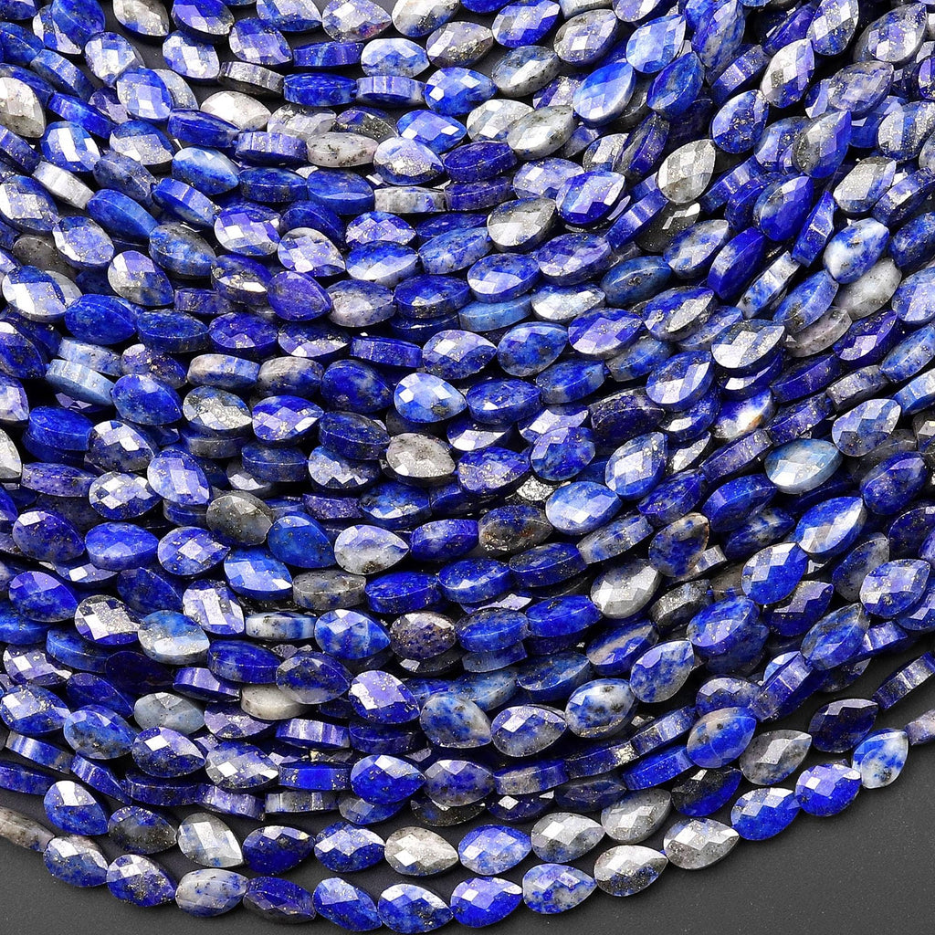 Faceted Natural Blue Lapis Leaf Teardrop Gemstone Beads 4x6mm 15.5" Strand
