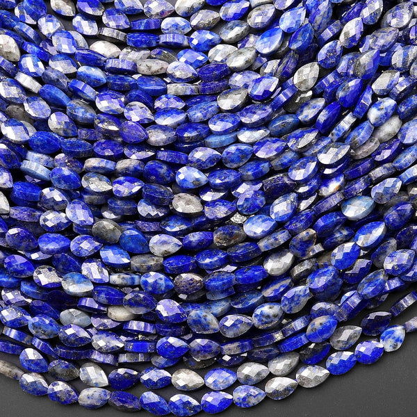 Faceted Natural Blue Lapis Leaf Teardrop Gemstone Beads 4x6mm 15.5" Strand