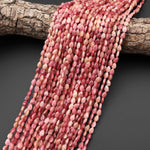 Faceted Natural Pink Petrified Rhodonite Leaf Teardrop Gemstone Beads 4x6mm 15.5" Strand