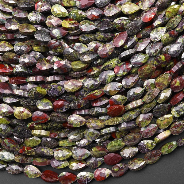 Faceted Natural Dragon Blood Jasper Leaf Teardrop Gemstone Beads 4x6mm 15.5" Strand