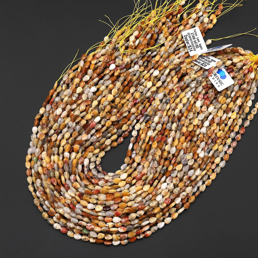 Faceted Natural Yellow Crazy Lace Agate Leaf Teardrop Gemstone Beads 4x6mm 15.5" Strand