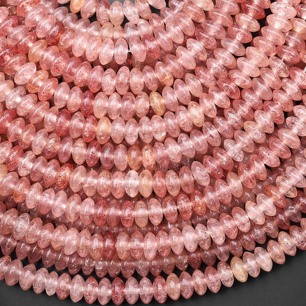 Faceted Natural Red Pink Strawberry Quartz 6mm Saucer Rondelle Beads 15.5" Strand