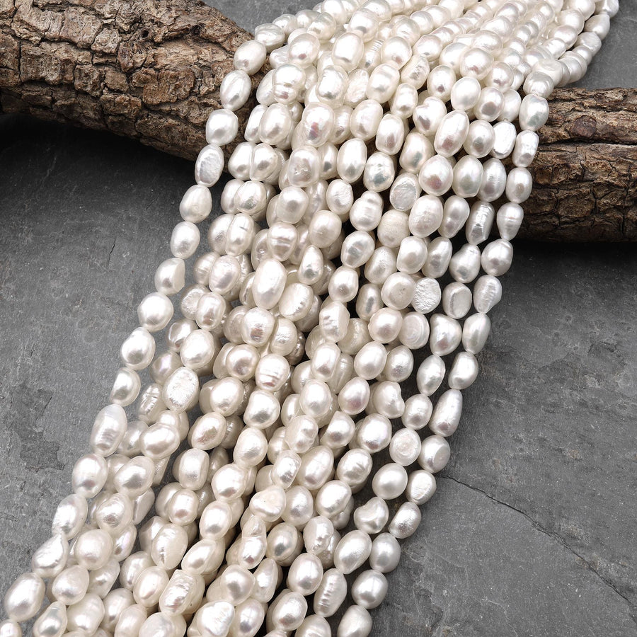 Genuine Natural White Freshwater Pearl 3mm 4mm 5mm 6mm 7mm 8mm 9mm 10mm Veristically Drilled Nugget Beads 14.5" Strand