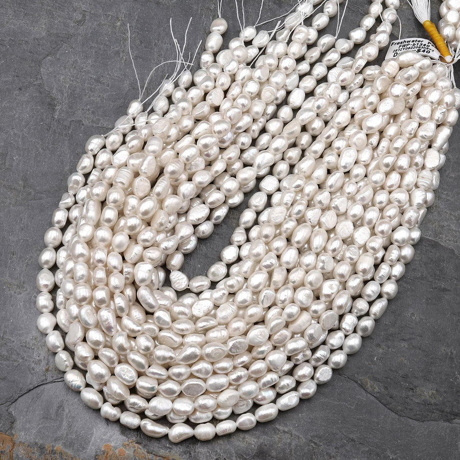 Genuine Natural White Freshwater Pearl 3mm 4mm 5mm 6mm 7mm 8mm 9mm 10mm Veristically Drilled Nugget Beads 14.5" Strand