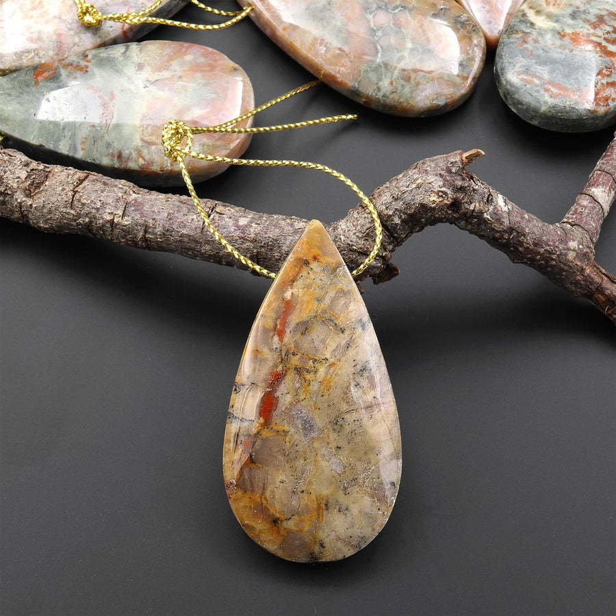 Real Genuine Natural Dinosaur Coprolite Dung Teardrop Pendant Side Drilled Gemstone from Utah A10