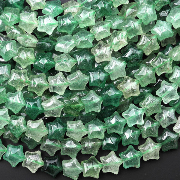 Natural African Green Chalcedony Beads 10mm Puffy Star Gemstone 15.5" Strand