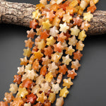 Sparkling Faceted Natural Orange Yellow Red Aventurine Beads 14mm Carved Star Gemstone 15" Strand
