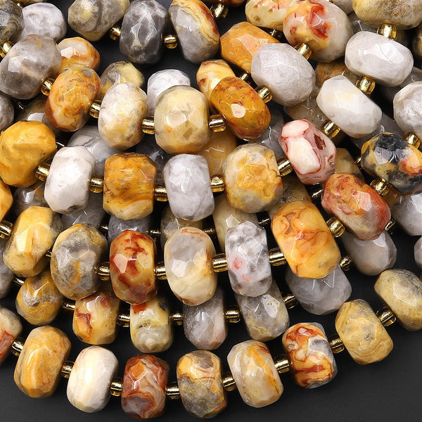 Faceted Natural Crazy Lace Agate Thick Rondelle 12mm Beads Gemstone 15.5" Strand
