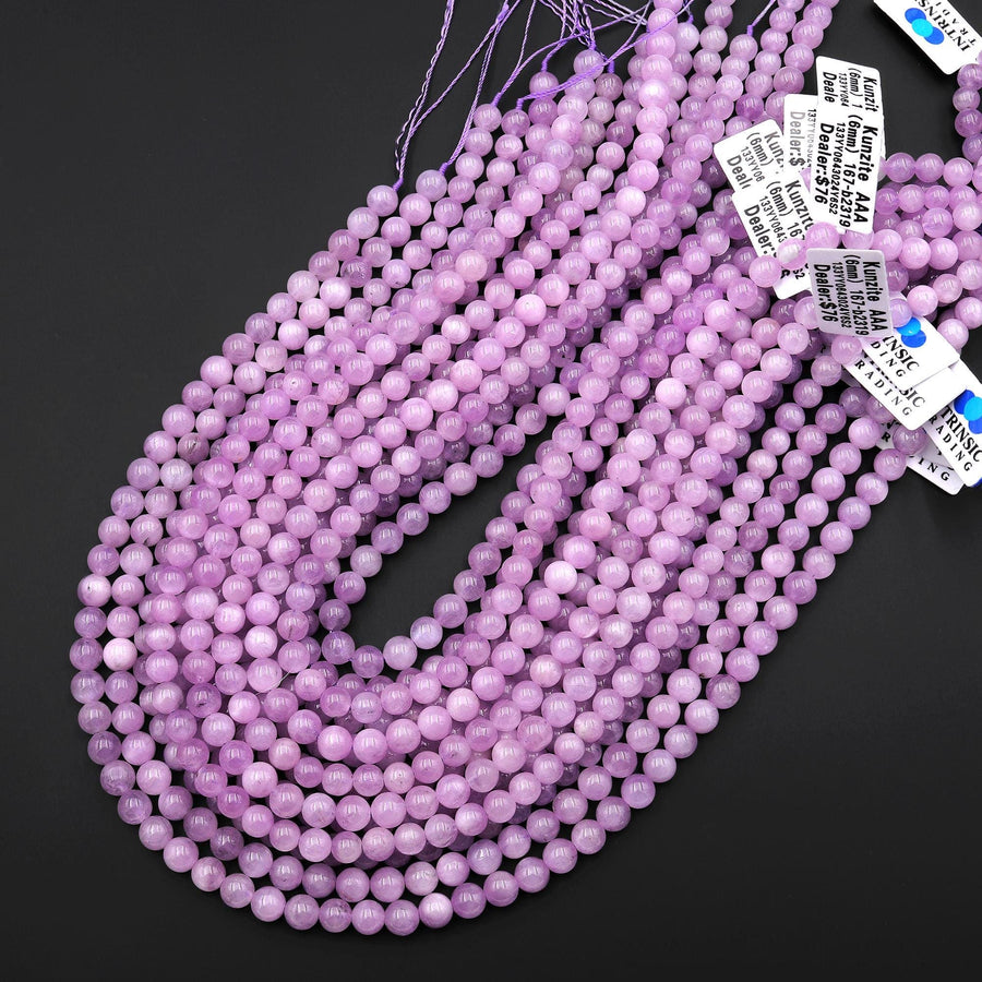 AAA Natural Kunzite 4mm 6mm 8mm 10mm 12mm Smooth Round Beads Gemstone 15.5" Strand
