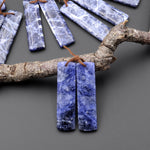 Natural Blue Sodalite Rectangle Earrings Drilled Matched Gemstone Bead Pair