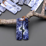 Natural Blue Sodalite Rectangle Earrings Drilled Matched Gemstone Bead Pair