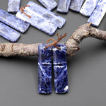 Natural Blue Sodalite Rectangle Earrings Drilled Matched Gemstone Bead Pair
