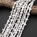 Natural White Howlite Cross Beads 10x14mm 12x20mm Vertically Drilled Gemstone 15.5" Strand