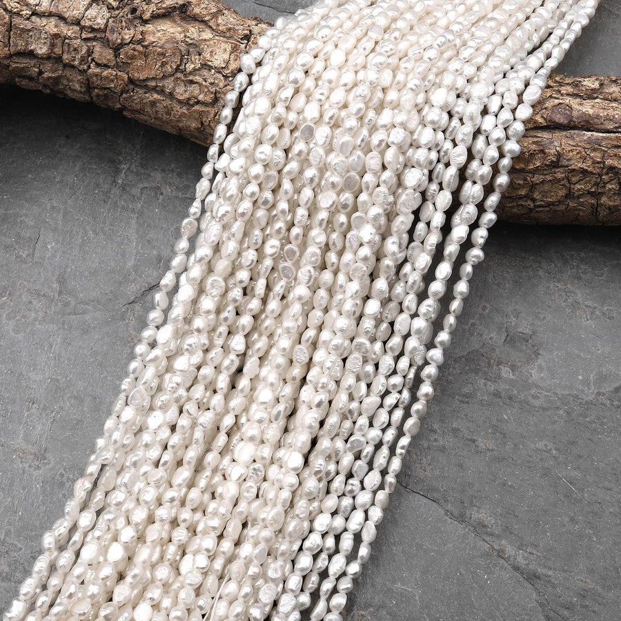 Genuine Natural White Freshwater Pearl 3mm 4mm 5mm Vertically Drilled Nugget Beads 14.5" Strand