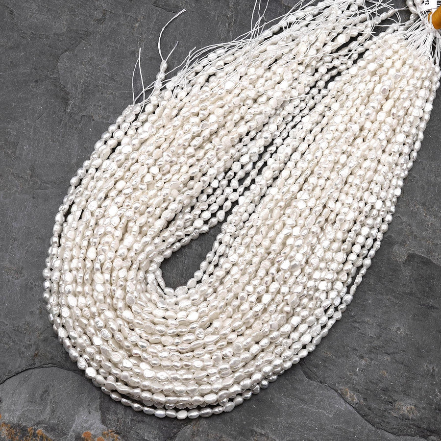 Genuine Natural White Freshwater Pearl 3mm 4mm 5mm Vertically Drilled Nugget Beads 14.5" Strand