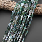 Natural Green Moss Agate Cross Beads 10x14mm 12x20mm Vertically Drilled Gemstone 15.5" Strand