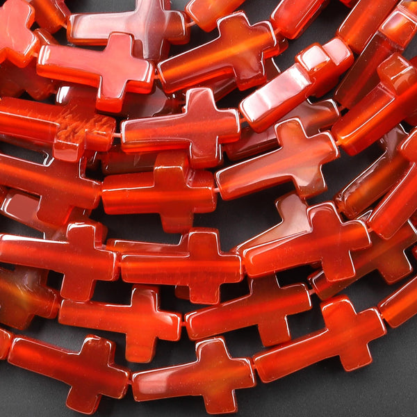 Natural Red Carnelian Cross Beads 10x14mm 12x20mm Vertically Drilled Gemstone 15.5" Strand