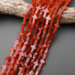 Natural Red Carnelian Cross Beads 10x14mm 12x20mm Vertically Drilled Gemstone 15.5" Strand