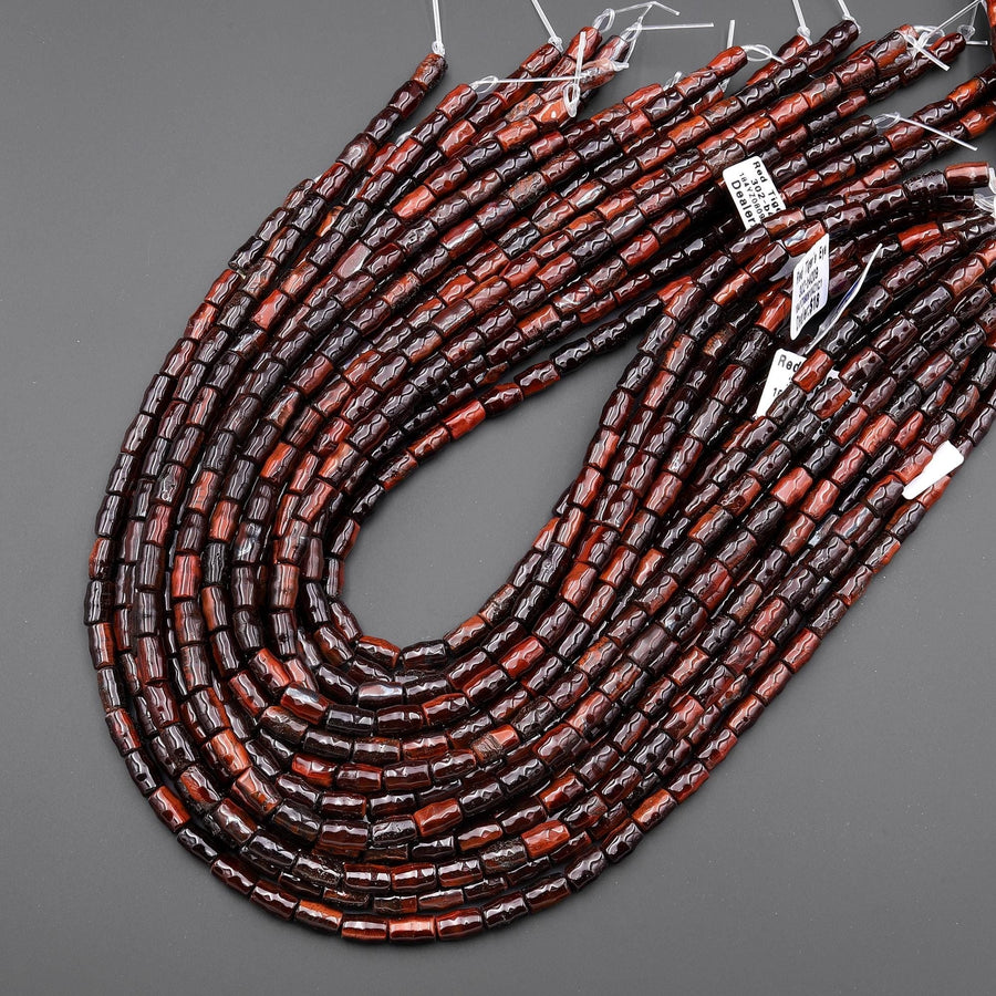 AAA Natural Red Tiger's Eye Beads Smooth Rippled Tube 15.5" Strand