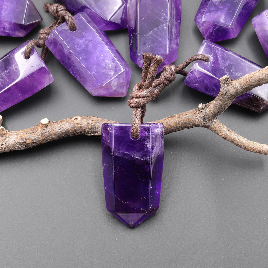 Natural Purple Amethyst Crystal Point Hexagonal Prism Pendant