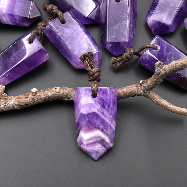 Natural Purple Amethyst Crystal Point Hexagonal Prism Pendant A1