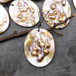 Large Natural Mother of Pearl Oval Pendant Iridescent Golden Baroque Blister Pearl Jewelry