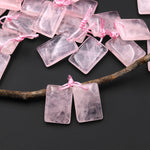 Natural Pink Rose Quartz Smooth Beveled Rectangle Earring Pair Drilled Gemstone Matched Beads