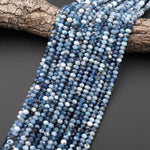 Faceted Natural Stormy Blue Santa Maria Aquamarine 6mm Rondelle Beads Gemstone 15.5" Strand