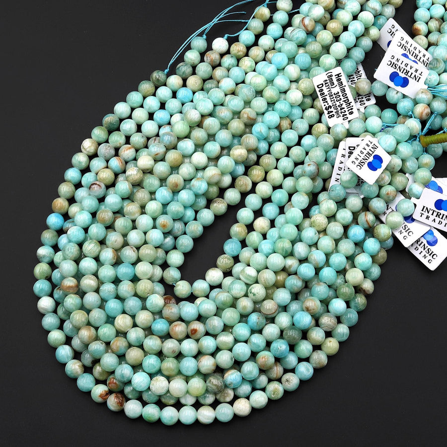 Natural Hemimorphite Smooth Round Beads 6mm 8mm 10mm 12mm 15.5" Strand