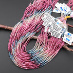 AAA Natural Pink Blue Yellow Tourmaline Faceted 3mm Round Ombre Graduating Colors Gemstone Beads 15.5" Strand